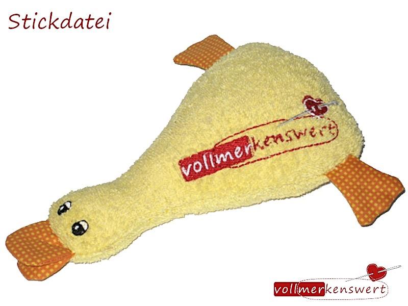 Stickdatei ITH-Ente Kuschelente Schmusetier Größe 19 x 16 cm für 13x18 cm Stickrahmen S026